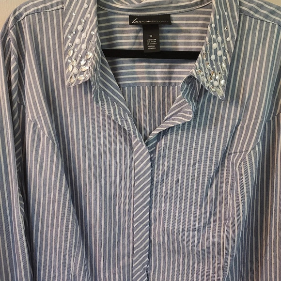 Lane Bryant Striped Embellished Collar Button Up Long Sleeve Blouse in Size 24 - Picture 5 of 11